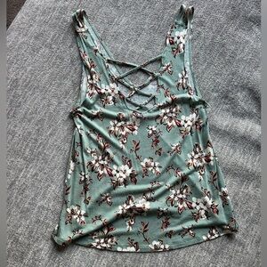 Sage Green Floral American Eagle Crosstop Tanktop